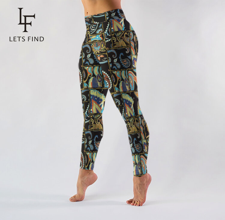 LETSFIND 새로운 디자인 인쇄 레깅스 패션 높은 허리 고품질 운동 레깅스 발목 길이 레깅스