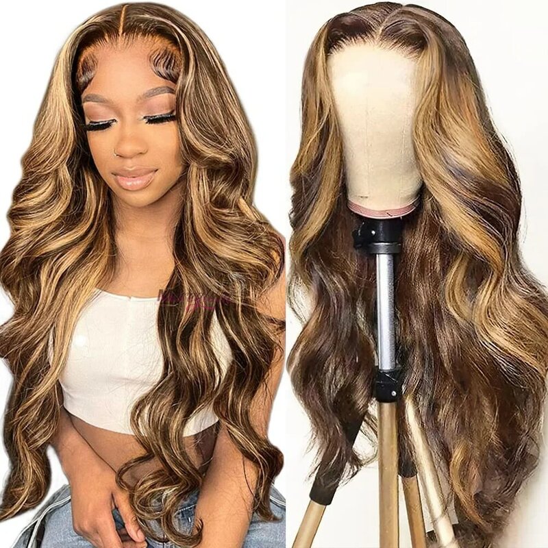 Body Wave 4/27 Highlight 13x4/13x6 HD Transparent Lace Front Human Hair Wigs Brazilian Colored Honey Blond 4x4 Lace Closure Wigs