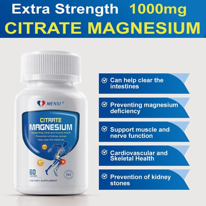 Magnesium Citrate Hard Capsule Super Strong Effective Vegan Capsules 60 Pills