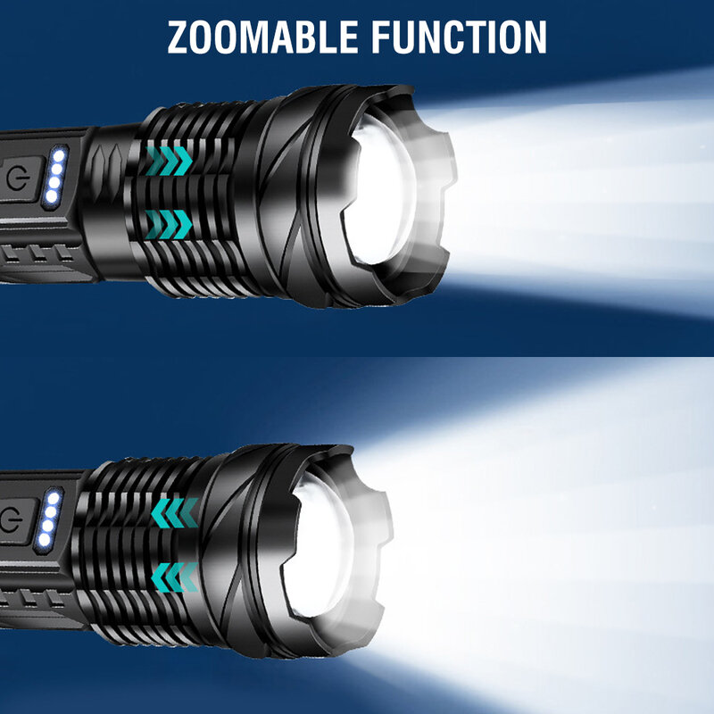 BORUiT 30W LED torcia tipo-C torcia Zoom portatile ricaricabile 18650 batteria integrata con Display di alimentazione emergenza da campeggio