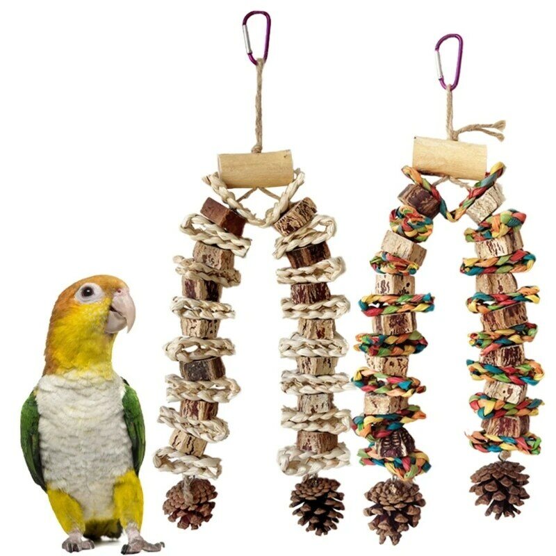 Bloques madera para pájaros, jaula para pájaros juguete, piñas colgantes, accesorios para jaulas pájaros, periquitos,
