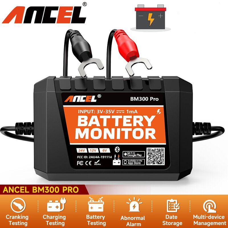 ANCEL-Monitor de batería BM300 Pro, probador de batería de 24V, 12V SOC, Analizador de salud, herramientas de batería, novedad de 2024