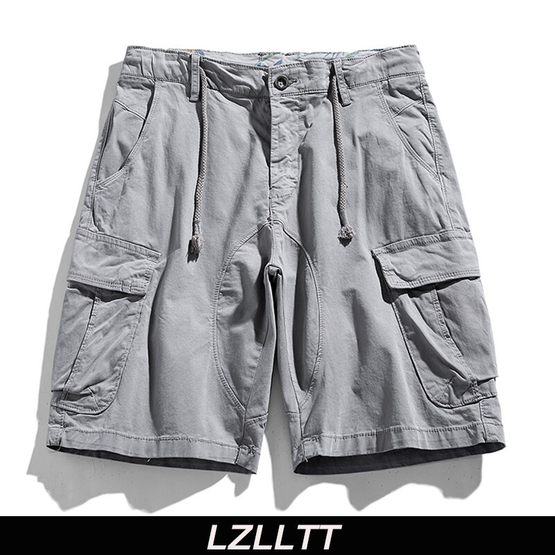 Summer Men Cargo Cotton Shorts Mens Casual Solid Multi Pocket Elastic Waist Shorts Spring Jogger Shorts Pants Male Dropshipping