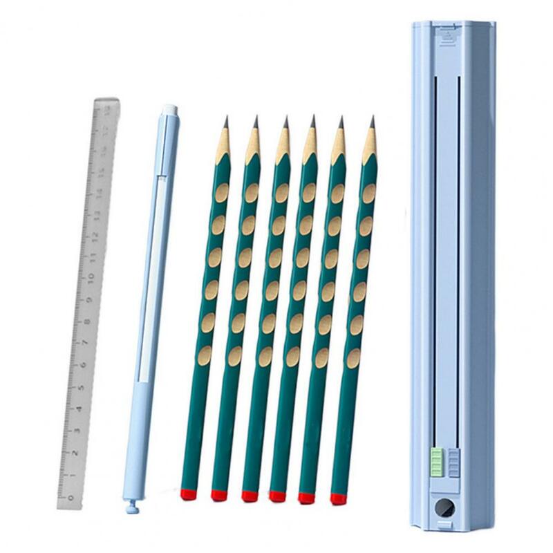 Portable Pencil Organizer Case with 6 Pencils 1 Eraser 1 Ruler 1 Sharpener Children Pencil Holder Case Container School Supplies