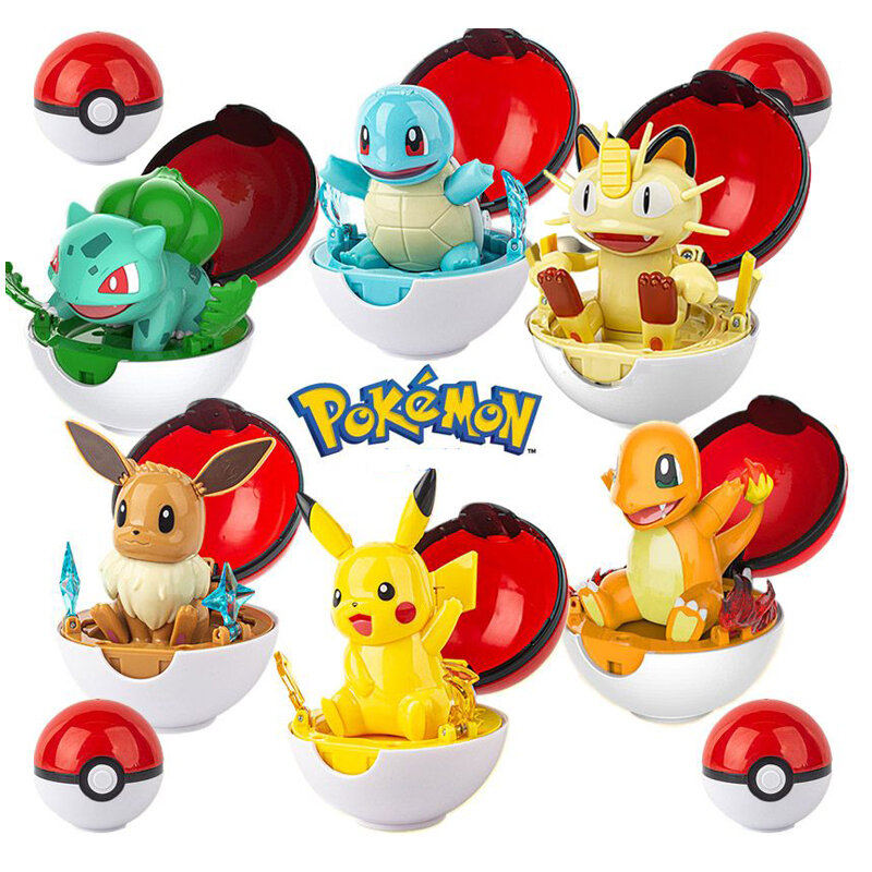 Figuras de acción de Pokémon, juguetes deformados de bola de elfo, Pikachu, modelo de Eevee, Squirtle, Charmander, Bulbasaur, muñeco de Pokeball, regalos de cumpleaños para niños