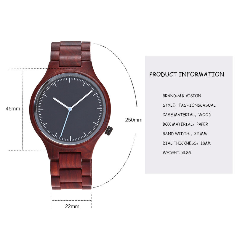 ALK Vision-reloj de madera de cuarzo para hombre y mujer, accesorio de pulsera de cuarzo, complemento masculino de marca de lujo con diseño informal, Perfecto para parejas