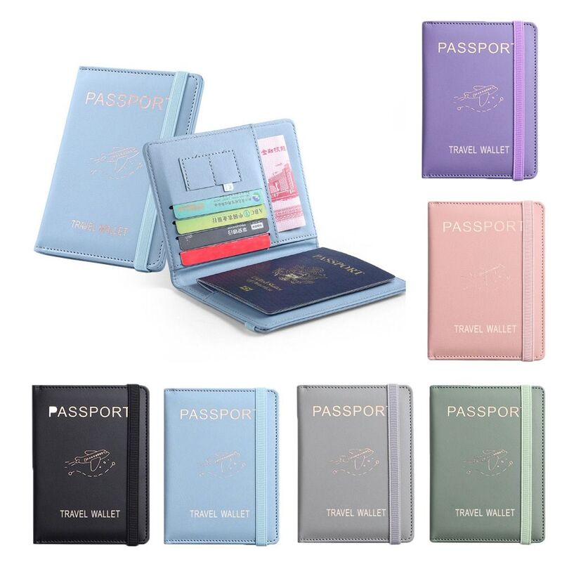 PUレザーパスポートホルダー財布、エレガントなレタープリントの革、コイン財布、マルチポジションRFIDブロッキング、idカードホルダー、旅行