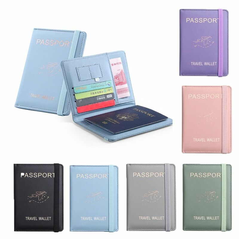 Dompet penyimpan paspor kulit PU, dompet kulit PU elegan bercetak huruf, dompet koin banyak posisi pemblokir RFID, tempat kartu ID perjalanan