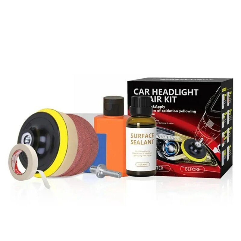 자동차 헤드라이트 복원 키트, 자동 헤드램프 렌즈 복원 청소 스크래치 도구, 산화 복원 연마, 노란색 J6T2