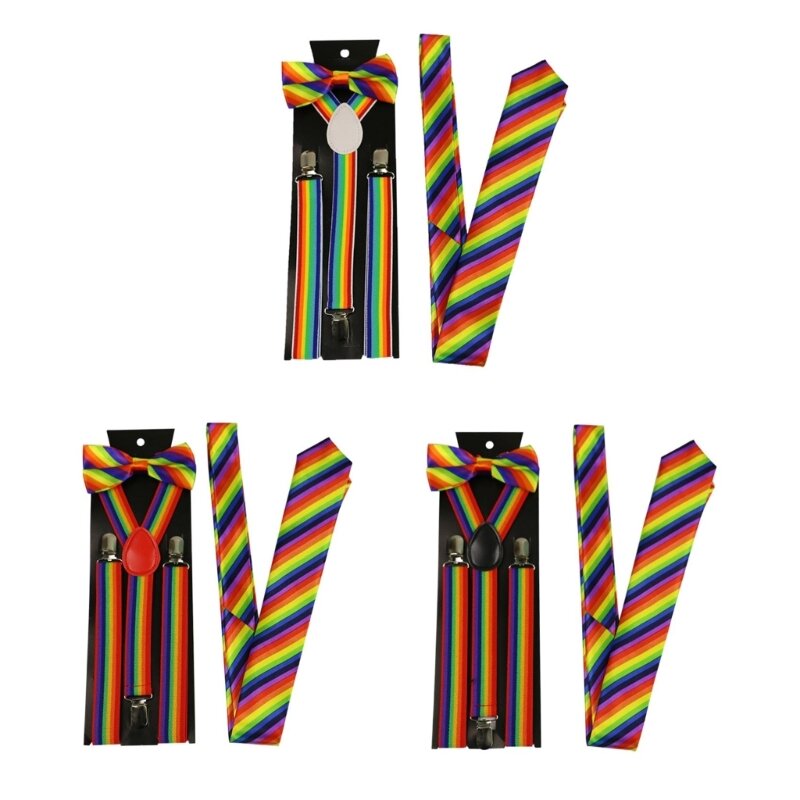 Clip-on-Hosenträger + gestreifte Krawatte für Mädchen-Kostüm-Fliege, Maskeraden-Krawatten