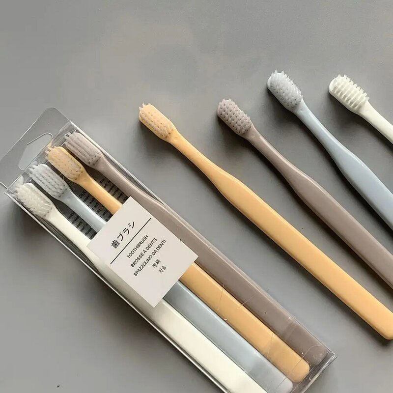 Soft Hair Toothbrush Set para Adultos, Escovas de Dentes de Limpeza Profunda, Viagem Portátil, Higiene Oral, 4 Pcs