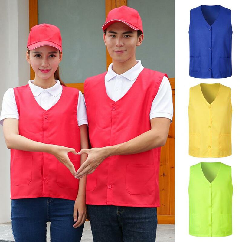 Veste de travail à simple boutonnage pour hommes et femmes, uniforme de bénévolat unisexe, col en V, polyester respirant, poche protectrice