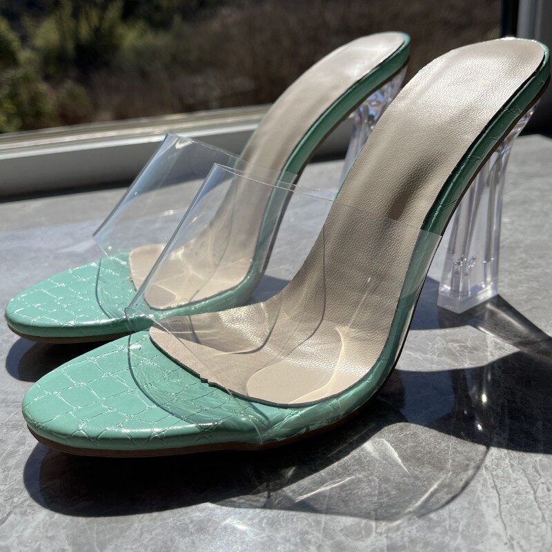 Sepatu perjamuan transparan wanita, Kasut desain jari terbuka nyaman mulut dangkal musim panas untuk perempuan