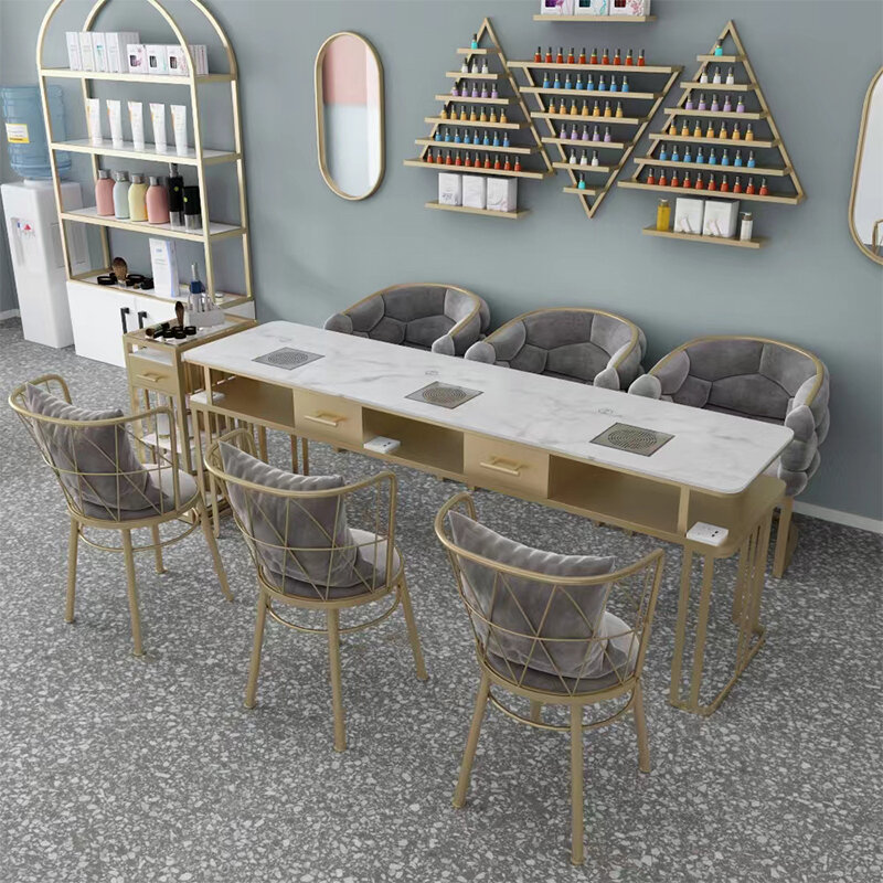 Luxury Design Nail Desk Chair Set Modern Nordic Nail Table Organizer Aesthetic Tavolo Per Unghie Professionale Salon Furniture
