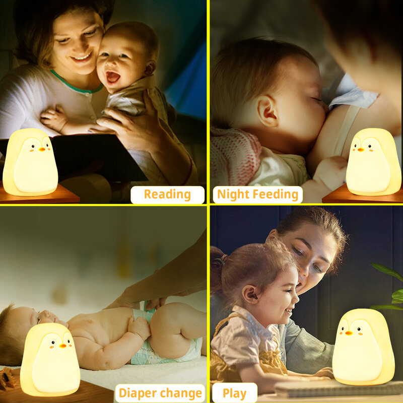 Lindo pingüino bebé luz nocturna para niños 7 lámpara de dormitorio colorida Led carga Usb protección ocular luces para niños regalos