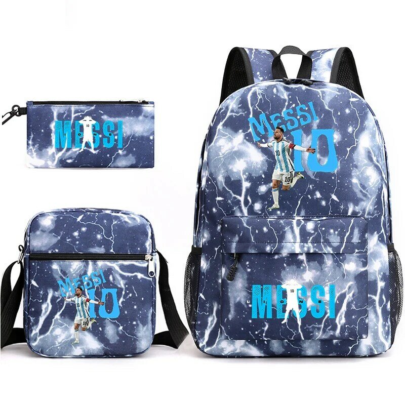 Messi-bolso de hombro con estampado para estudiantes, conjunto de mochila informal de 3 piezas, adecuado para niños y niñas