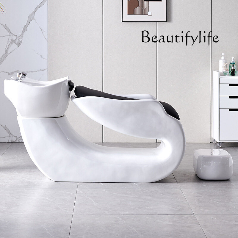 Hair Salon Lying Half Shampoo Chair Hair Salon Special Flush Massage Couch Ceramic Basin Salon Bed