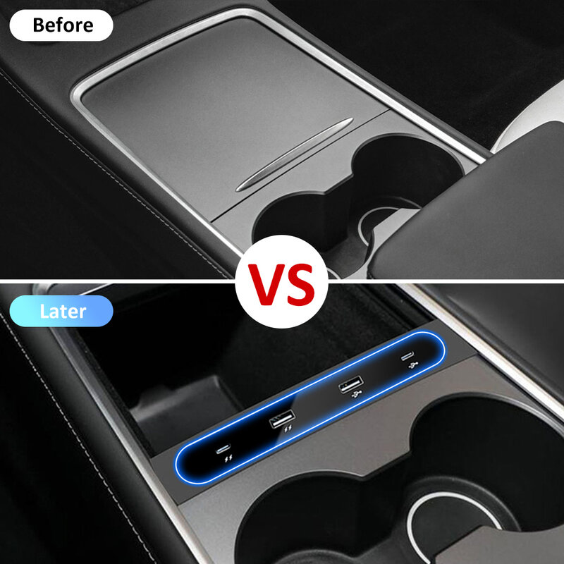 Per Tesla 2021-2022 modello 3 modello Y 27W caricabatterie rapido LED Docking Station intelligente USB Shunt Hub decorazione accessori auto