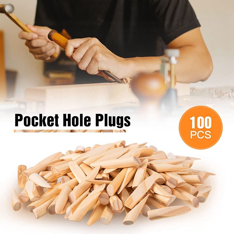 Tapones de agujero de bolsillo de madera maciza, plantilla de madera de pino para agujeros de bolsillo, herramienta de carpintería (100 piezas)
