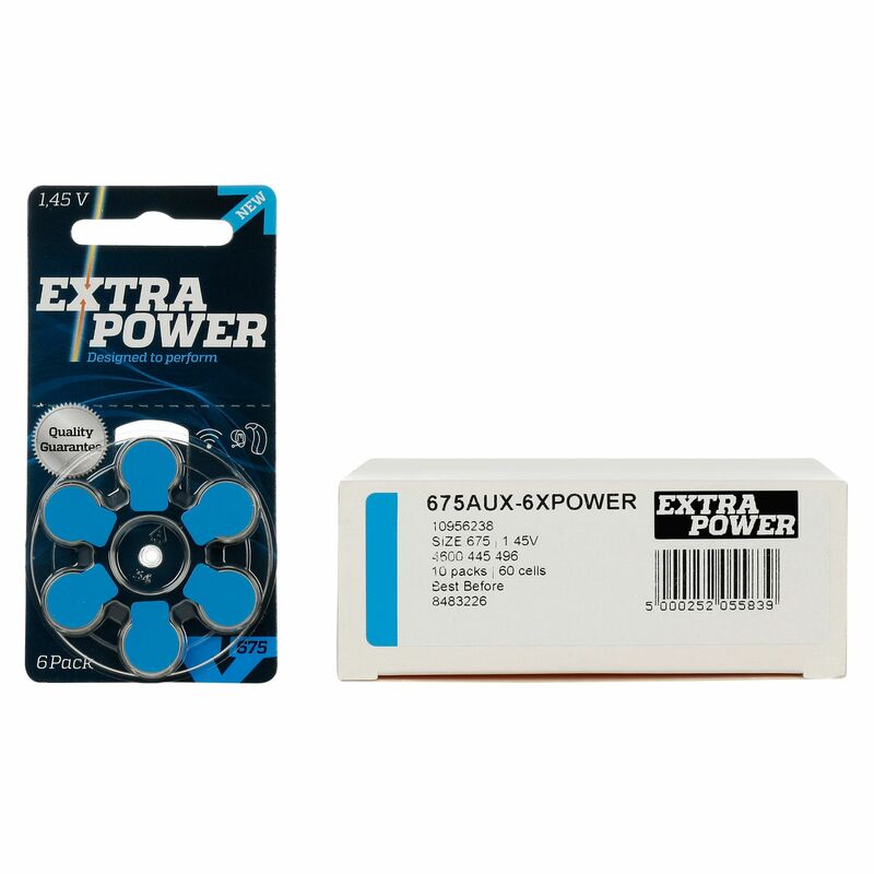 Batterie aria zinco per apparecchi acustici Extra Power 675 / A675 / PR44 confezione da 6 per apparecchi acustici CIC