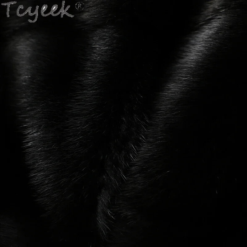 Tcyeek-Veste courte en vison patchwork pour femme, manteau en fourrure véritable, pull femme, mode, hiver, 2024