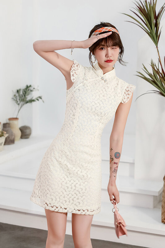 2024 Spring/Summer New Improved Qipao Daily Black Slim Fit Flying Sleeveless Short Youth Dress