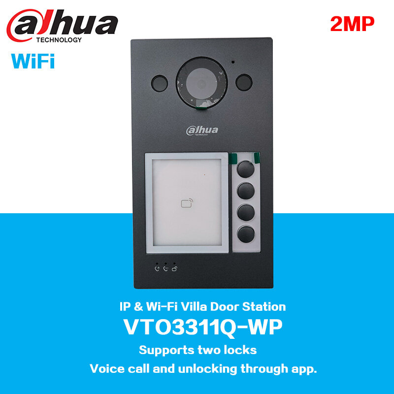 Dahua VTO3311Q-WP IP 및 Wi-Fi 빌라 문짝 스테이션 지지대, 양방향 화상 통화, 실내 모니터, 2 개의 잠금 장치