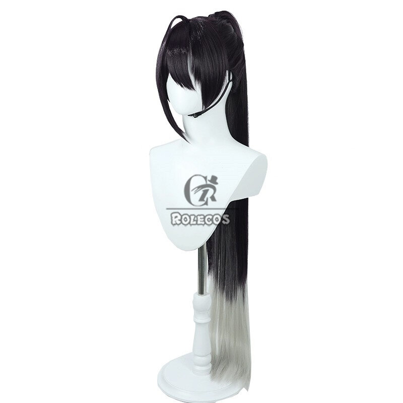 ROLECOS Nikke Goddess Of Victory Sin Cosplay Wigs 100cm Long Black Mixed Grey Ponytail Wig Heat Resistant Synthetic Hair