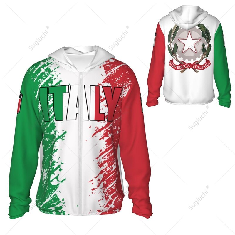 Толстовка с итальянским флагом и защитой от солнца, Солнцезащитная одежда, одежда для рыбалки, езды на велосипеде, бега, быстросохнущий, с длинным рукавом и молнией, полиэстер