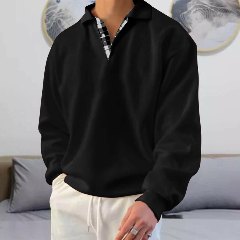 Herbst Männer Mode Polo-Shirts Kurzarm Turn-Down-Kragen Patchwork lässig Polos Herren bekleidung männliche Tops Pullover Sweatshirt
