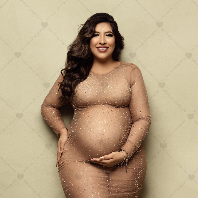 Платье для фотосъемки беременных со сверкающими элементами прозрачное эластичное Сетчатое модное сексуальное платье для беременных женщин для фотосъемки