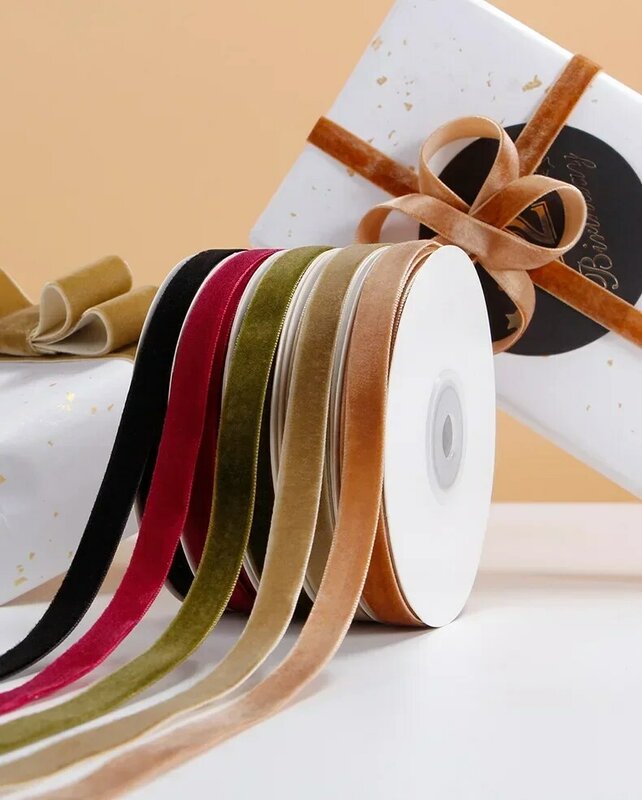 Vintage pita beludru kepadatan tinggi pita berbondong pesta pernikahan kotak hadiah pembungkus busur pakaian Aksesori beludru 10 Yard