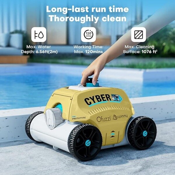 Ofuzzi Cyber-limpiador de piscina robótico inalámbrico, máx. 120 minutos de tiempo de ejecución, estacionamiento automático, aspiradora de piscina automática para todo sobre/en el suelo