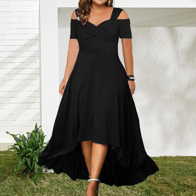 Flowy Long Dress Flattering Plus Size Off-shoulder Dress Elegant Slim Fit for Casual Parties Ladies Dress