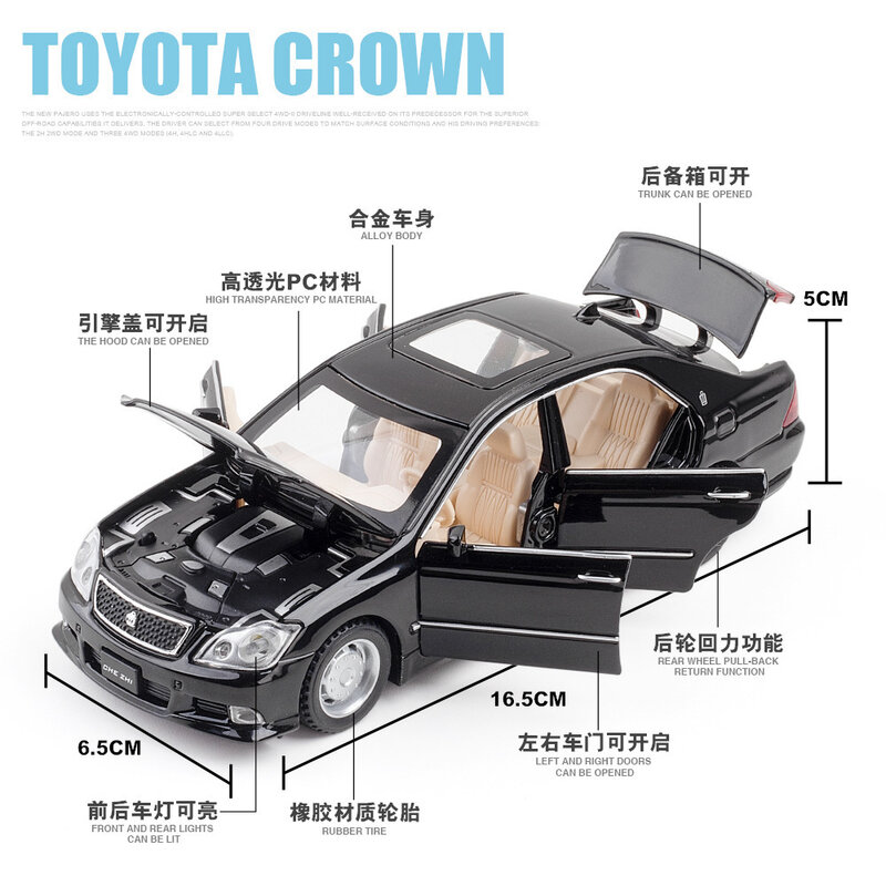 1:32 12th Toyota Crown lega modello di auto diecast veicoli giocattolo in metallo tirare indietro modello di auto simulazione suono e luce regalo per bambini