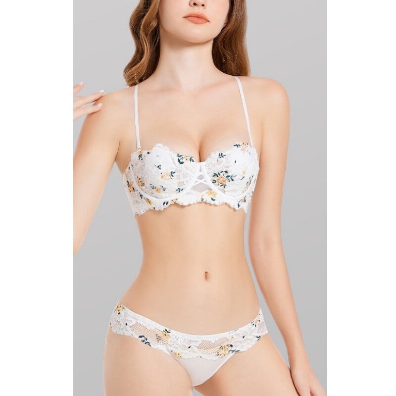 Letni seksowny damski biustonosz basenowy z miseczkami, cienka miseczka, bielizna, spodnie, koronkowy biustonosz z kwiatami