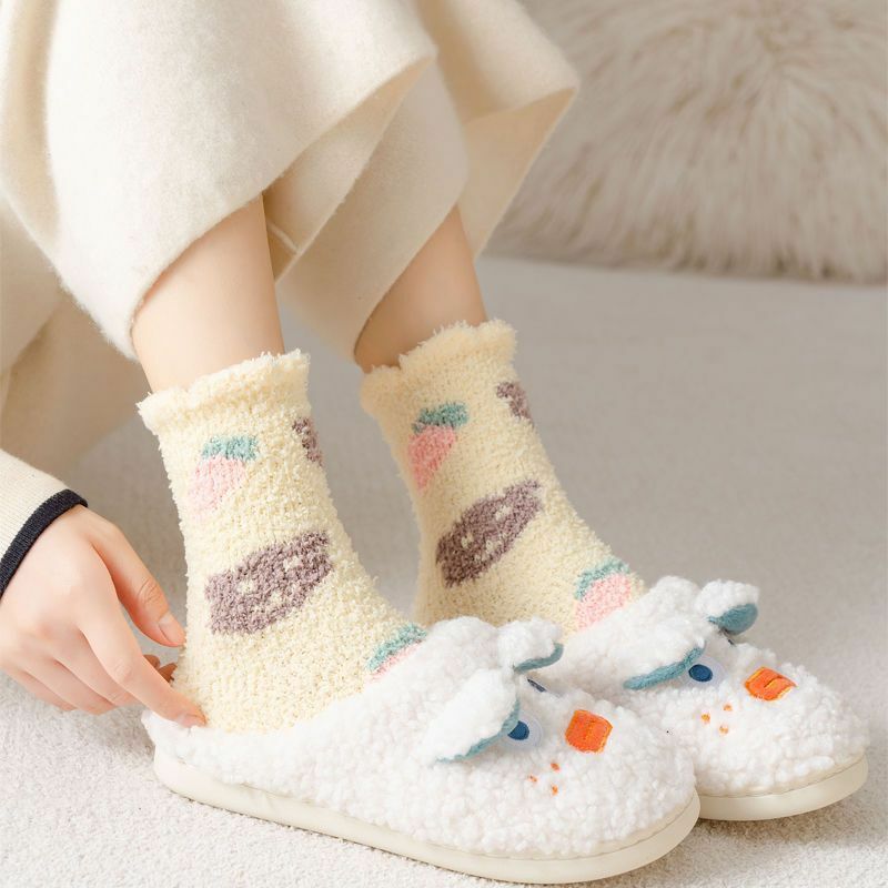 1pairs Fuzzy Socks Soft Happy Funny Homewear Floor Sleeping Socks Bedroom Harajuku Skateboard Sock Plush Warm Autumn Winter