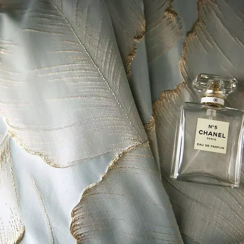 Zasłony do sypialni salon jadalnia luksusowy złoty liść nowoczesna amerykańska precyzyjna niebieska zasłona tkanina srebrny przewód tiul