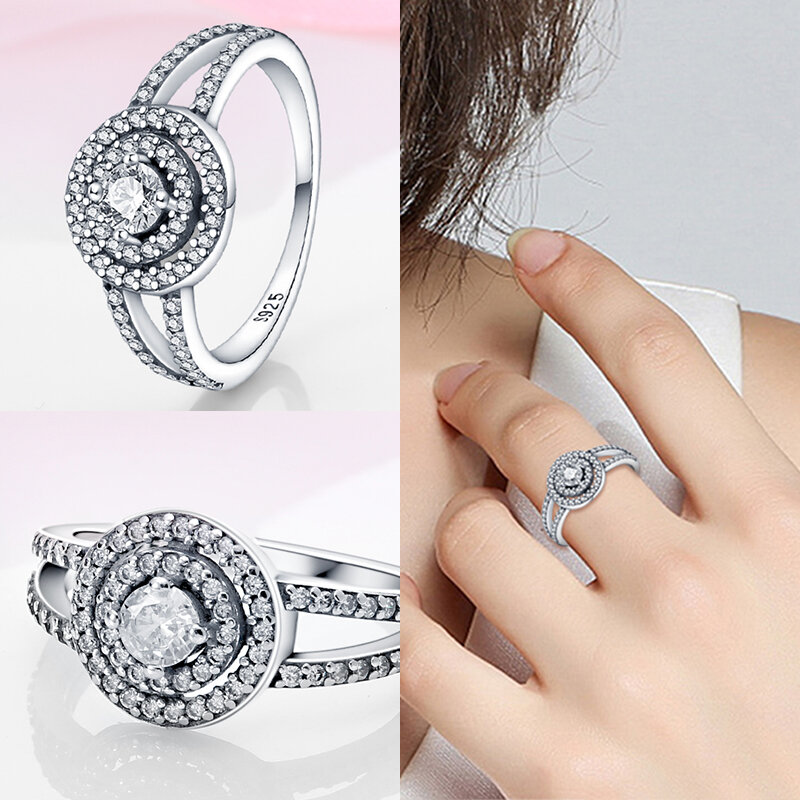 925 anel de prata esterlina com zircão para mulheres, 100% prata, forma do coração, estrela, lua, floco de neve, jóias originais, venda quente, novo, 2024
