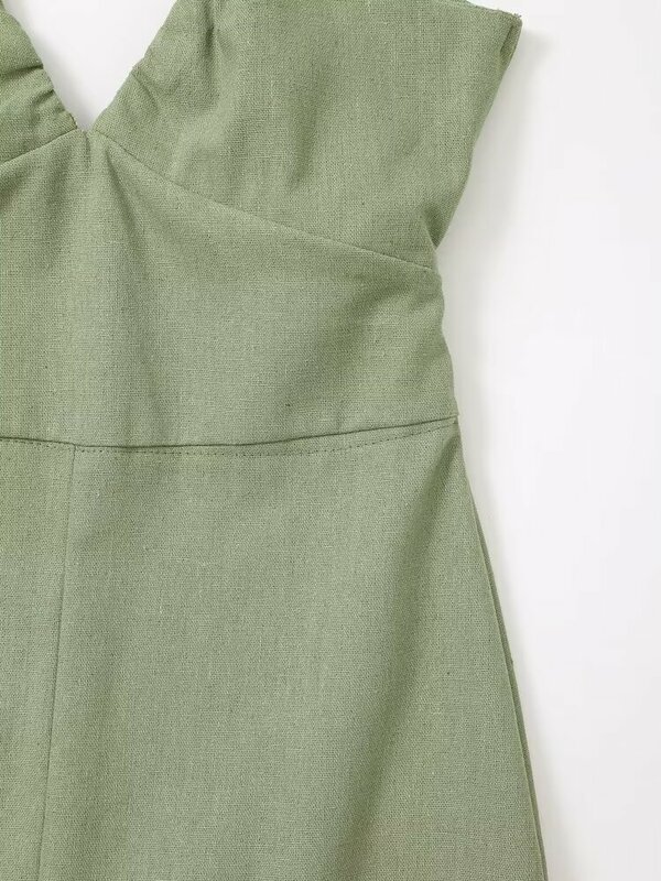 Women's New Fashion Split Design Slim fit Linen blend suspender midi dress Retro backless lace up women's dress Mujer