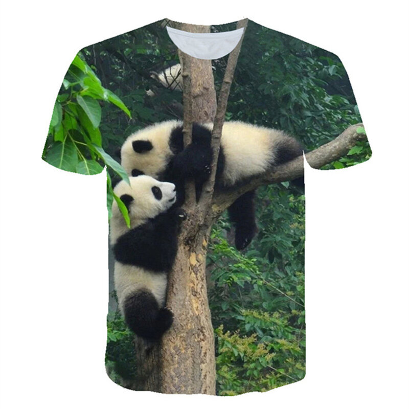 2024 letnie koszulki ze zwierzętami dla dziewczynek od 2 do 8 lat nadruk z pandą na co dzień modne ubrania dla dzieci z dekoltem
