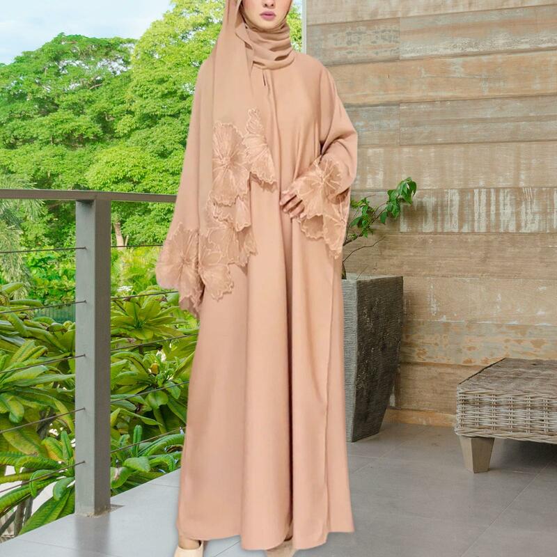 Gamis Muslim lengan panjang elegan, aksesori pakaian Kaftan jubah dengan Hijab, gaun Abaya untuk Festival luar ruangan wanita