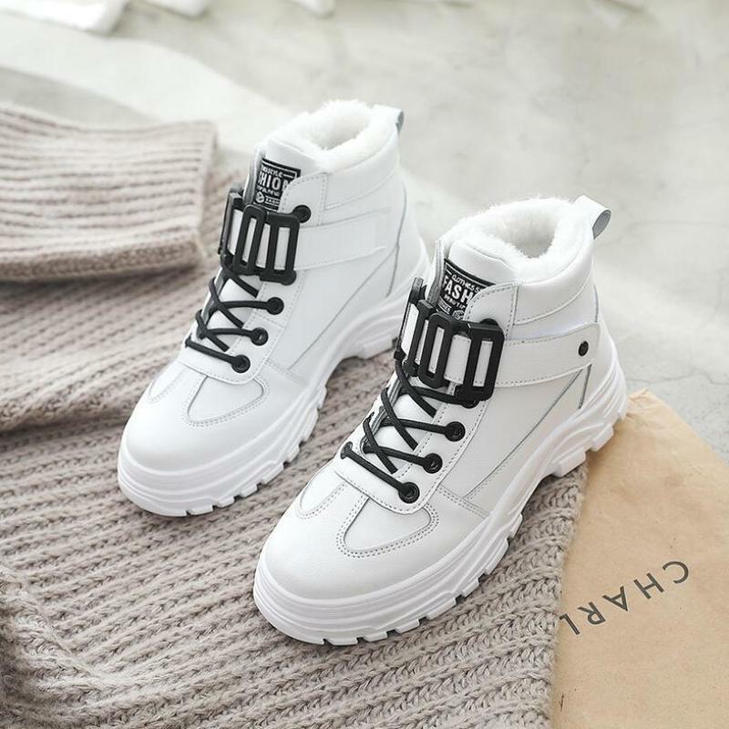Winter Woman Snow Boots Fashion High-top Shoes Casual Waterproof Warm Female High Quality White Black Lace-up обувь