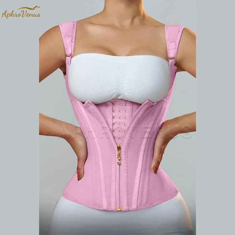 Fajas Colombianas Women Double Compression Waist Trainer corsetto con cerniera regolabile in osso e gancio-occhi pancia piatta Body Shaper