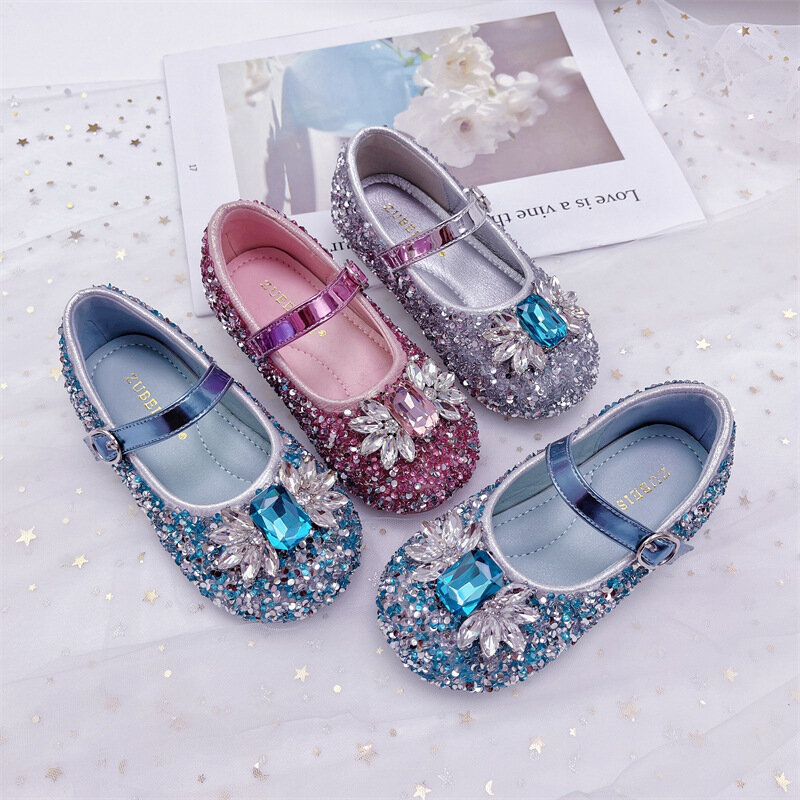 Scarpe di cristallo per ragazze scarpe da principessa primaverili scarpe in pelle per bambini lucide scarpe singole con suola morbida zapatos niella