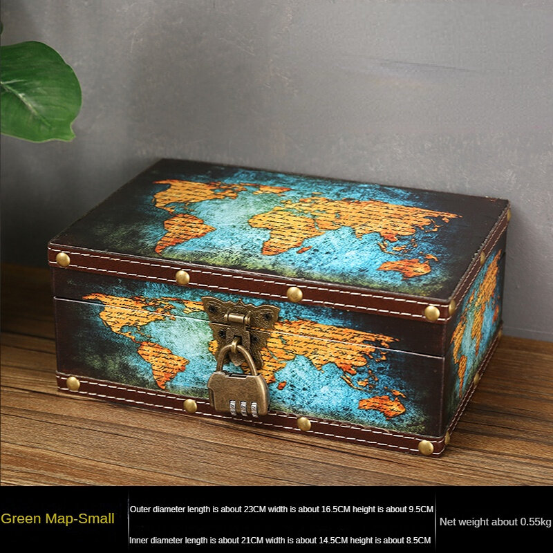 Retro Treasure Chest with Lock Vintage Wooden Storage Box Antique Style Jewelry Storage Box Safe Box