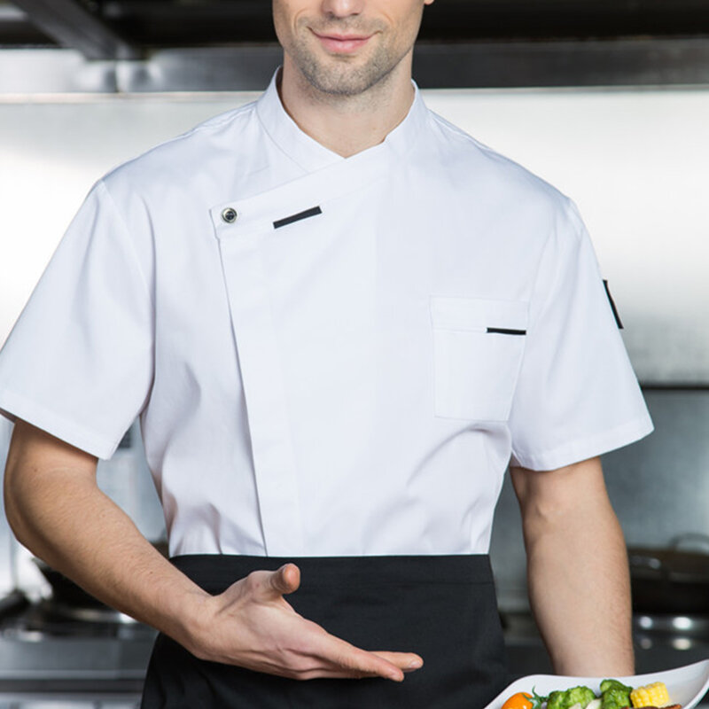 Camisa informal de manga corta para hombre y mujer, camisa transpirable de doble botonadura, absorbe el sudor, uniforme de trabajo de Chef