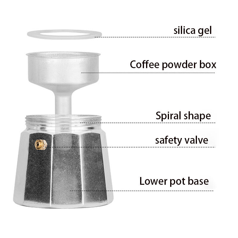เครื่องชงกาแฟเอสเพรสโซสไตล์อิตาลีแท้หม้อมอคค่าทำจากอลูมิเนียมกลางแจ้งในบ้าน