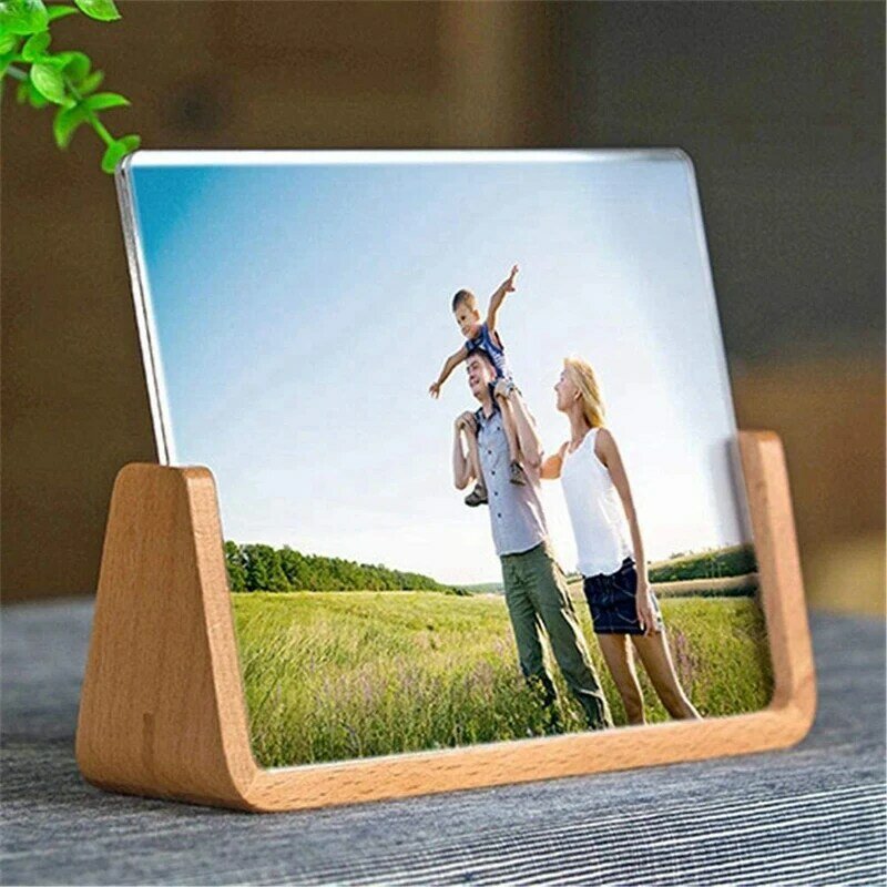 3X U-Shaped Acrylic Photo Frame Creative Solid Wood Home Desk Decoration For Office/Bedroom/Living Room/Cafe-5 Inch