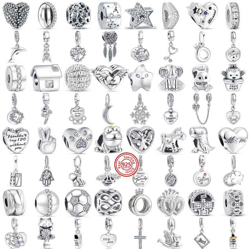 925 Sterling Silver Bracelet Charms, DIY Jóias, Coroa da árvore, Cadeia de Segurança Pingente, Openwork, Animal Anjo Beads, Fit Pandora Original
